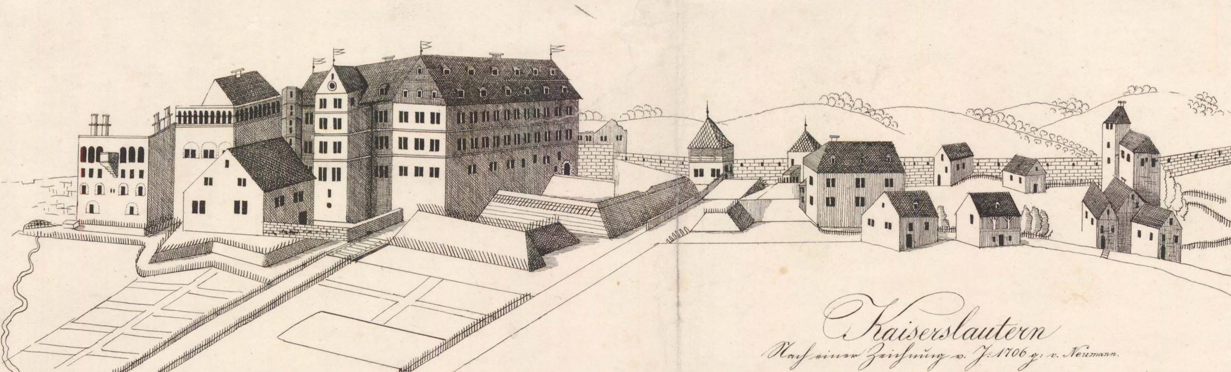 Burg und Schloss 1706 Zeichnung Martin von Neumann 2
